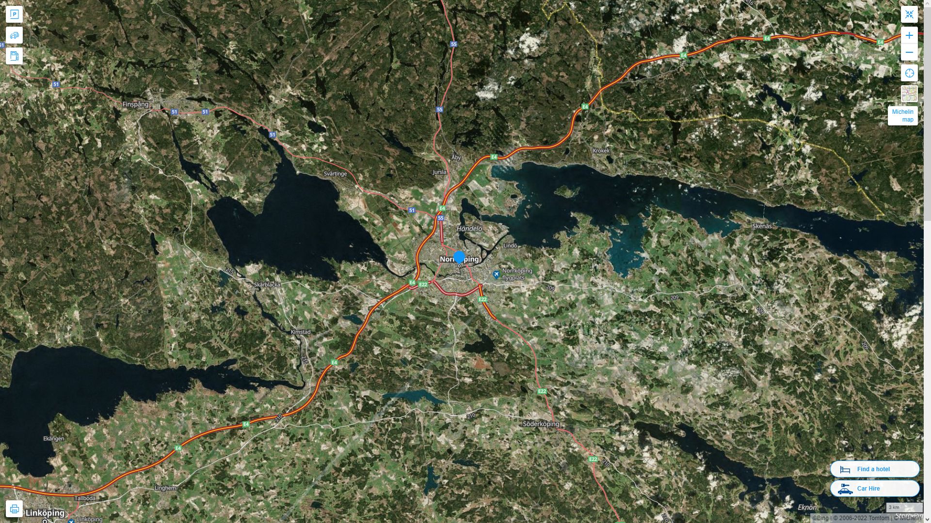 Norrkoping Highway and Road Map with Satellite View